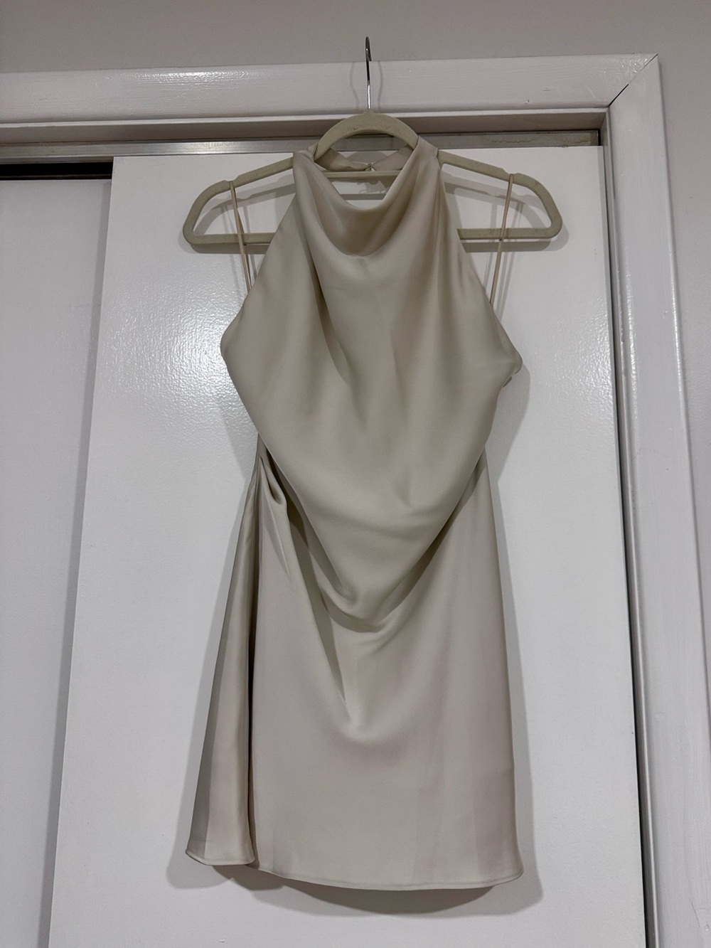 Aritzia Light Cream Halter Cowl Mini Dress